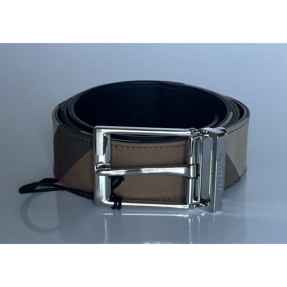 Burberry Reversible Silver Buckle Canvas/Leather Belt 34/85 8084578 IT NWT $440